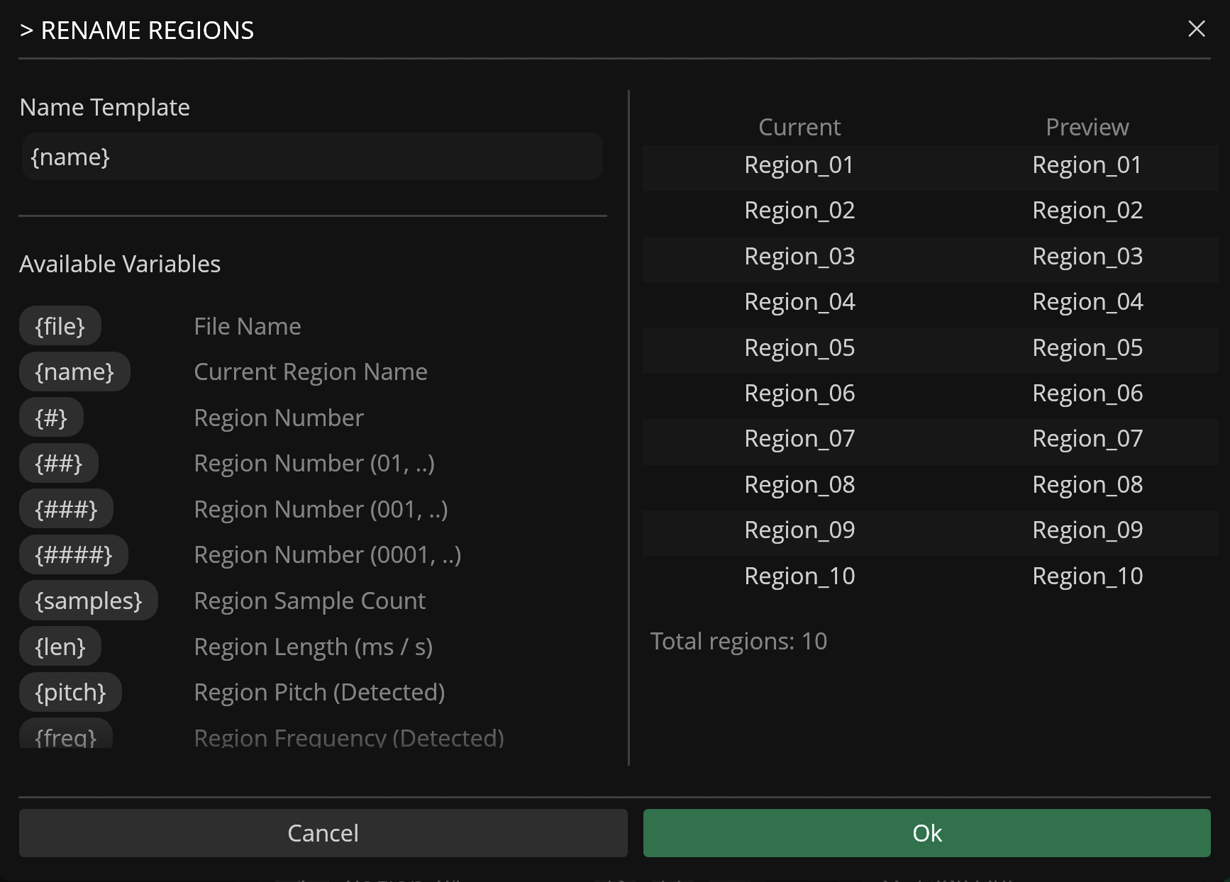 Renaming Regions